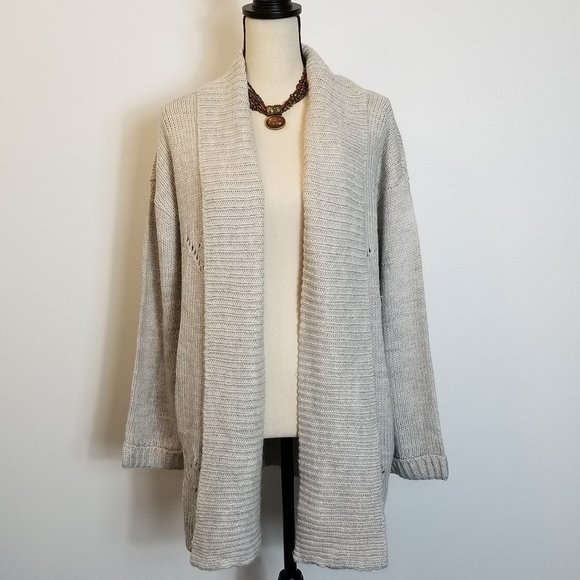 Jack by BB Dakota Ivory Open Front Fold Over Collar Knit Pocket Cardigan - Picture 3 of 7